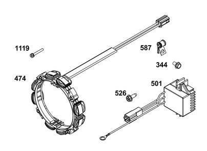 Alternator Group Diagram and Parts List for 54E177-0011-J1  Briggs and Stratton Engine
